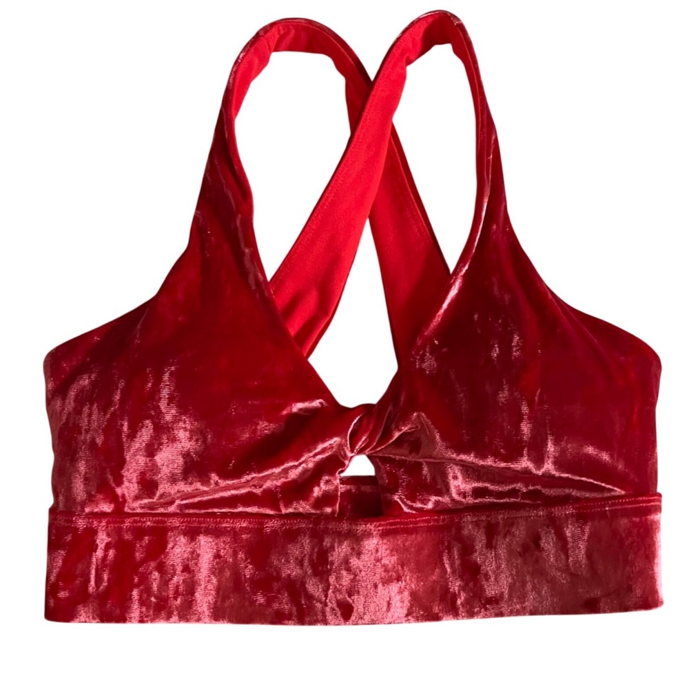 Fabletics Red Crushed Velvet Twisted Front Keyhole Sports Bra XXS BA2253700-7220